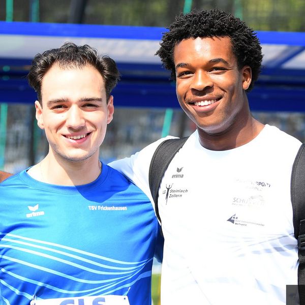 Clesio de Carvalho (rechts, LG Steinlach Zollern) hier neben Konstantinos Pindonis (links, TSV Frickenhausen) im vergangenen Jahr bei der Jugend DM ebenfalls in Bochum-Wattenscheid.